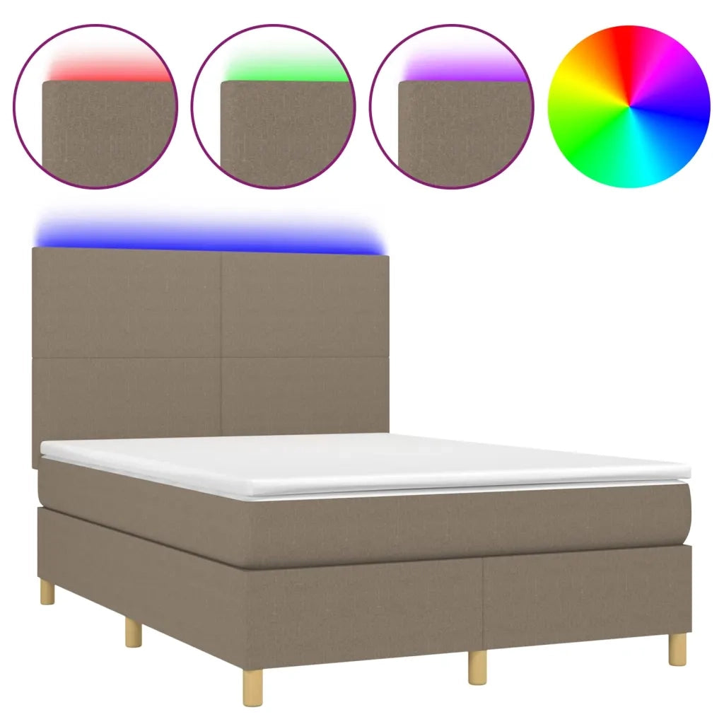 Letto a Molle con Materasso e LED Tortora 140x200 cm in Tessuto 3135281