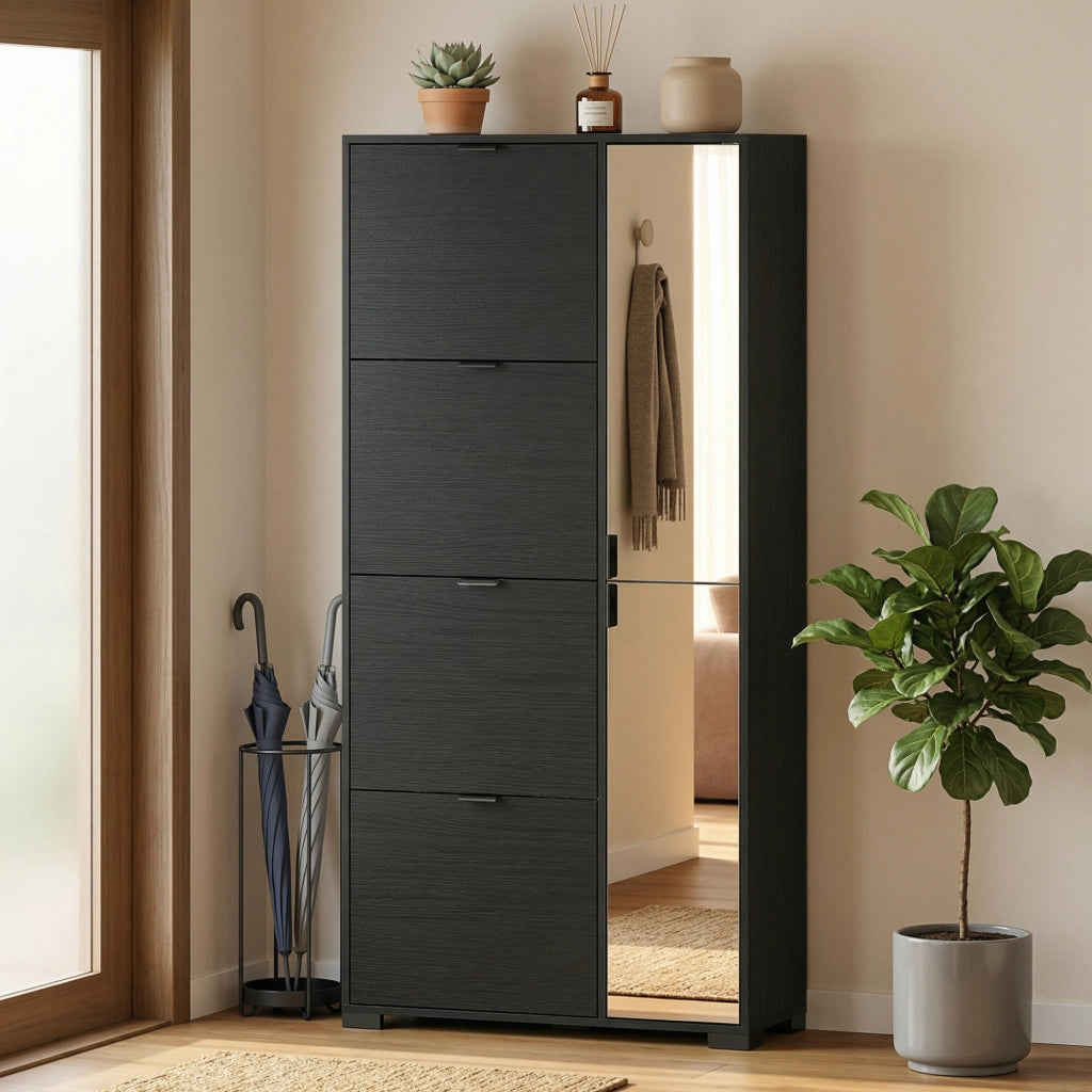 Scarpiera con Specchio e 4 Cassetti a Ribalta ¨C Zephmum ¨C Nero