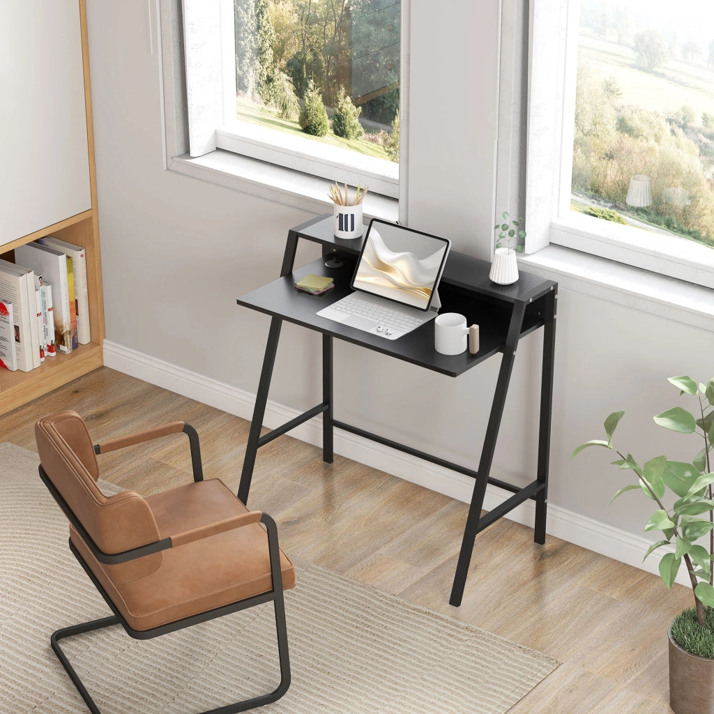 Scrivania Computer con Cassetti e Gestione Cavi ¨C Zephmum ¨C Nero Metallo 84x45x85 cm