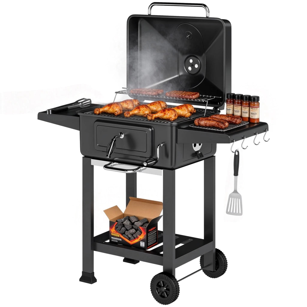 Barbecue a Carbone con Affumicatore ¨C Xylo ¨C Nero con Termometro e Mensole Laterali