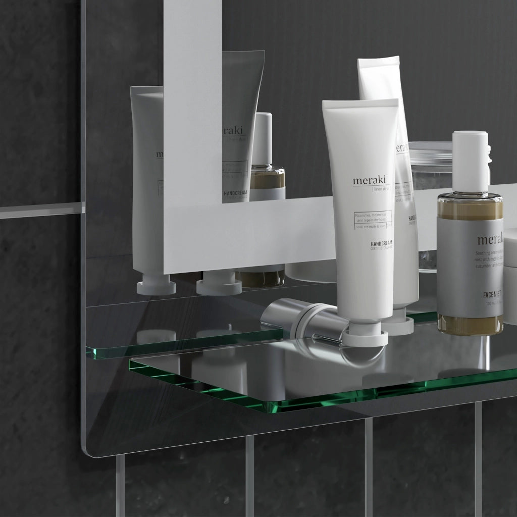 Specchio da Bagno con Luce LED e Ripiano in Vetro ¨C Minimal ¨C 50x70 cm Argento