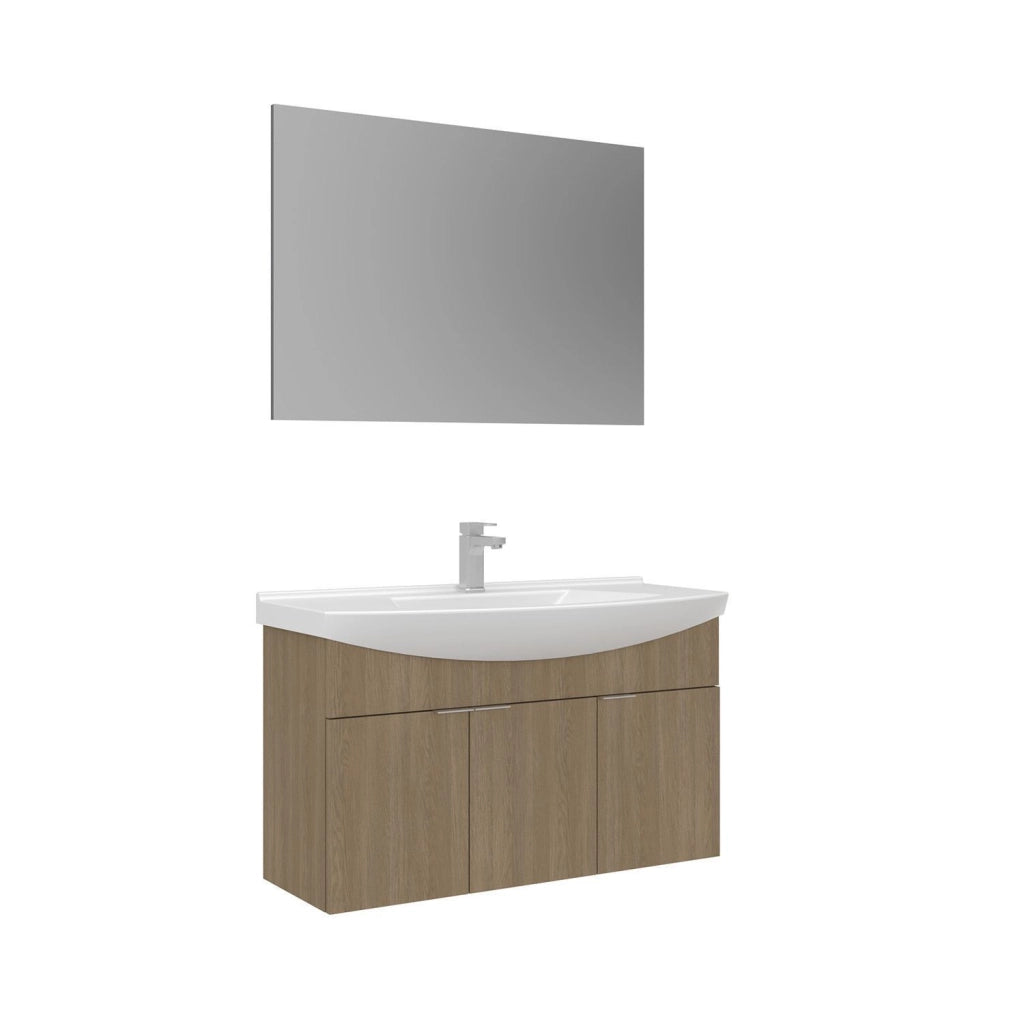 Set mobile lavabo con specchio (2 pezzi) "Purus 100" - 100 x 50 x 58 cm - Rovere