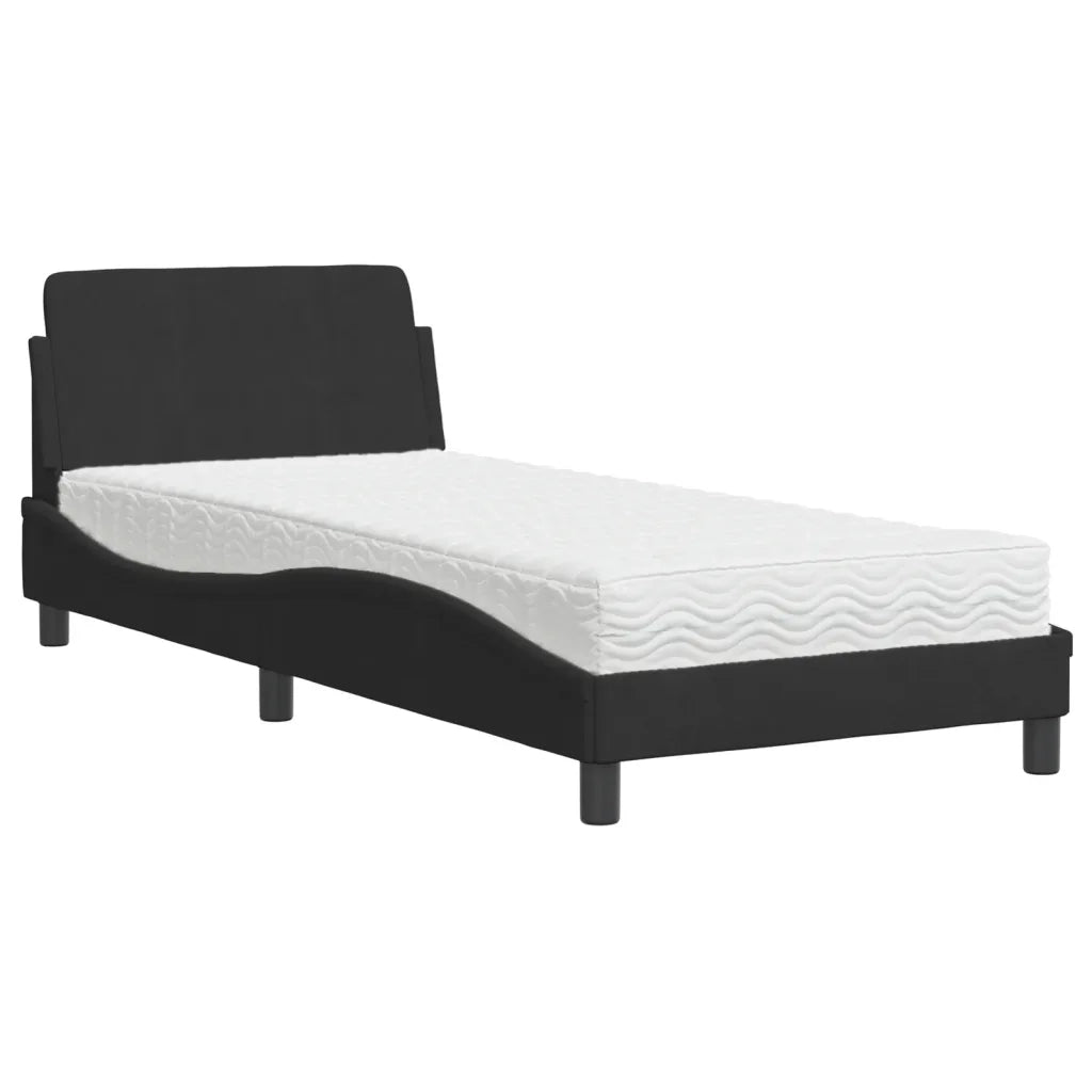 Letto con Materasso Dover Nero 90x190 cm in Velluto