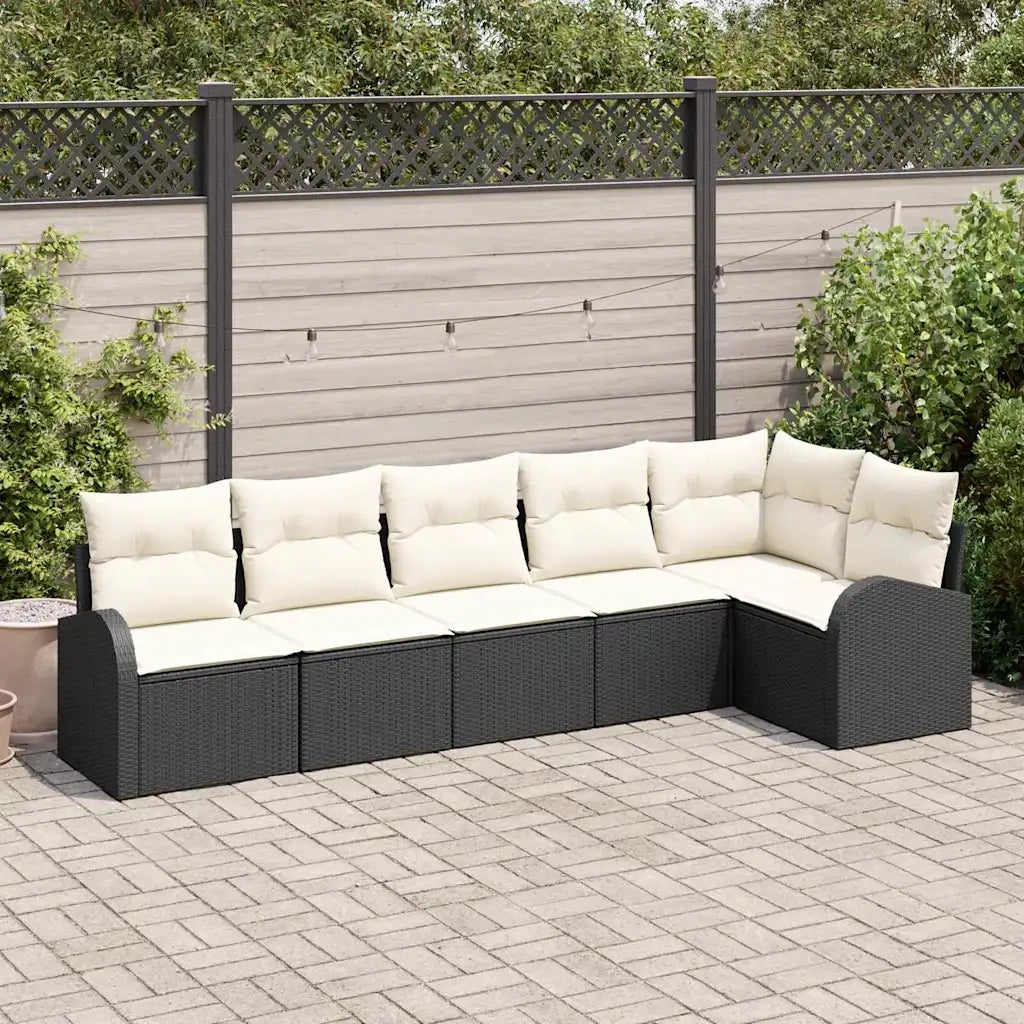 Set Divano da Giardino con cuscino 6 pcs Nero Poly Rattan 3346057