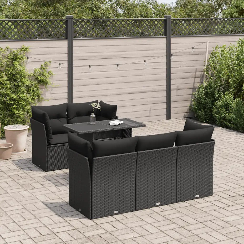 Set Divano da Giardino 6 pz con Cuscini Nero in Polyrattan 3326096
