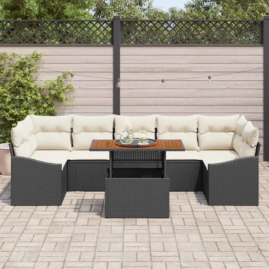 Set Divano da Giardino con cuscino 8 pcs Nero e Beige 3358539