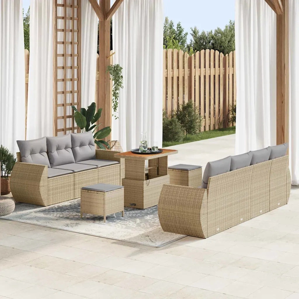 Set Divano da Giardino con cuscino 10 pcs Beige polyrattan 3361842