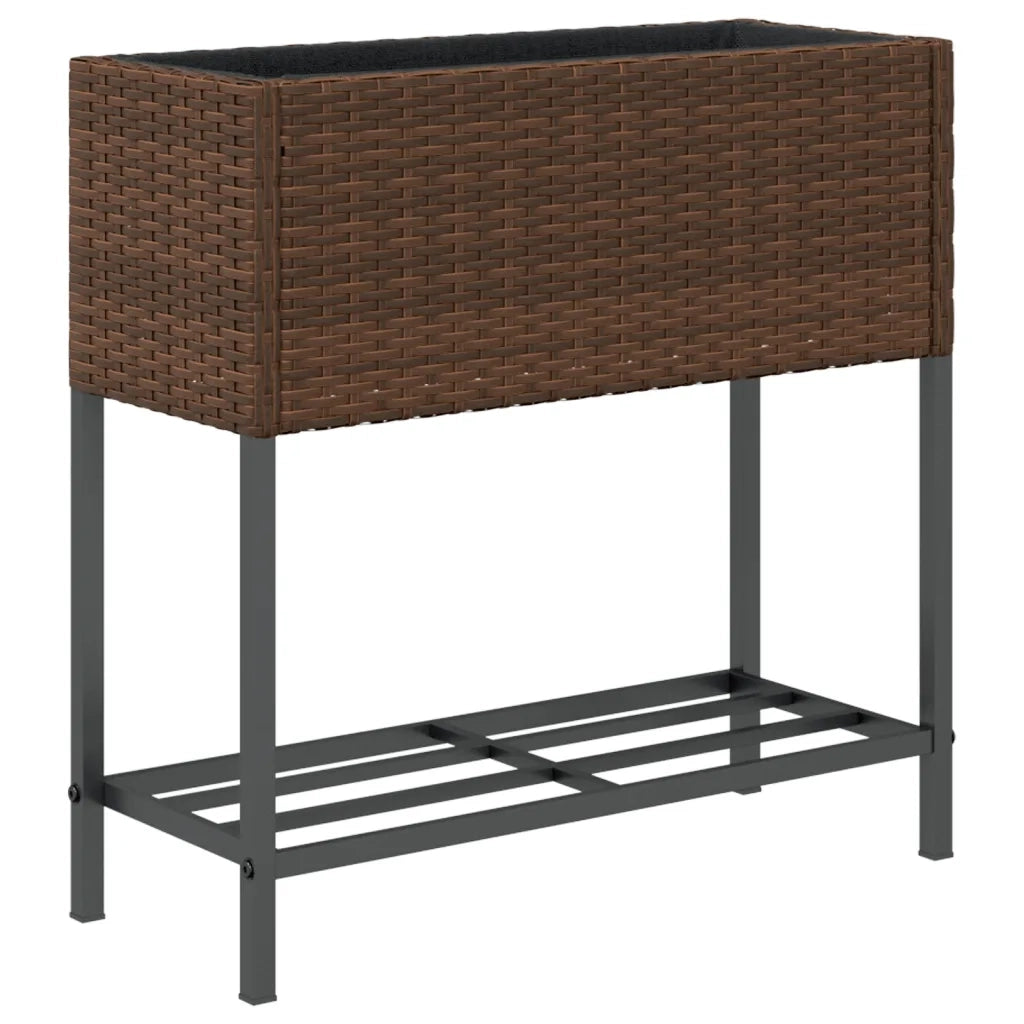 Fioriera da Giardino con Ripiano Marrone in Polyrattan 366388