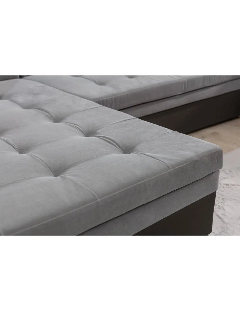 Divano panoramico convertibile CALDERO 5 posti blu navy e grigio - angolo sinistro
