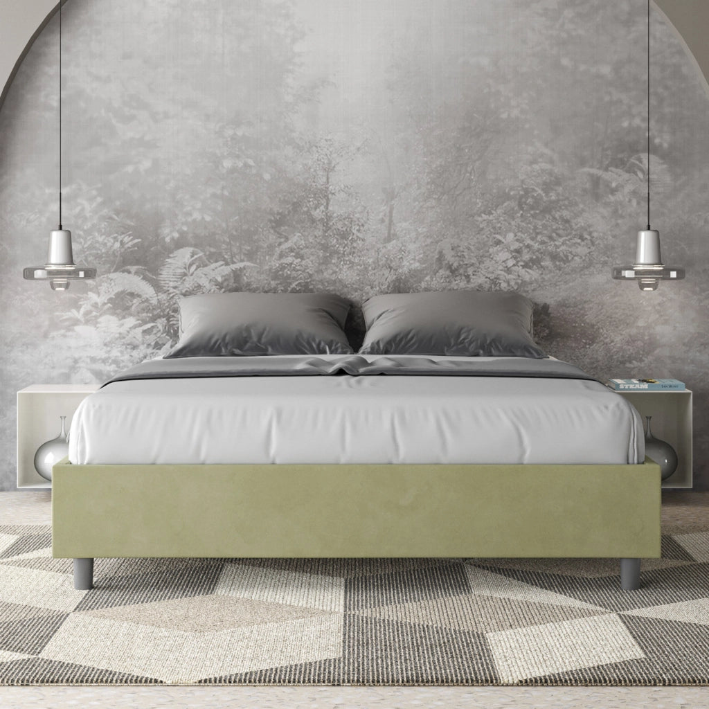 BS COM Letto matrimoniale king size con rete imbottito 170x200 microfibra tè verde
