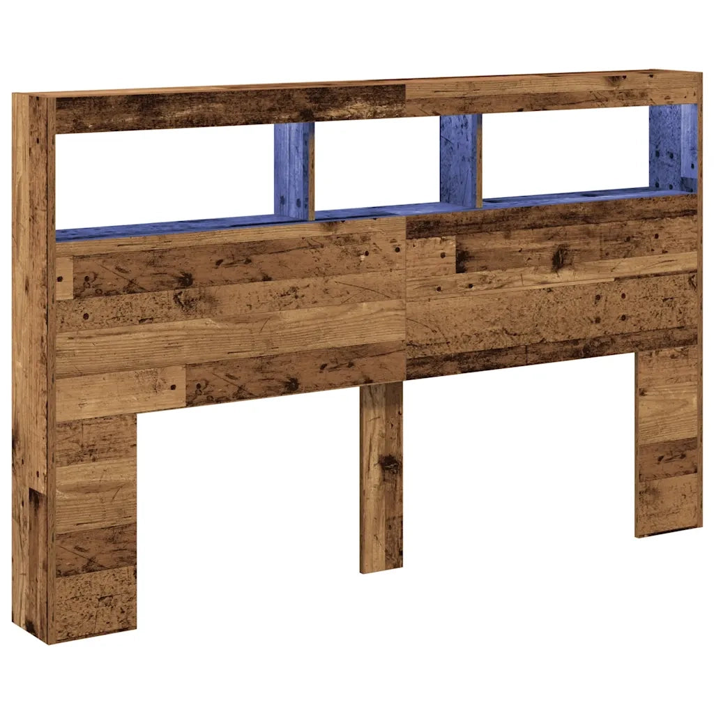 Testiera con Contenitore a LED Legno Antico 160x17x102 cm 863131