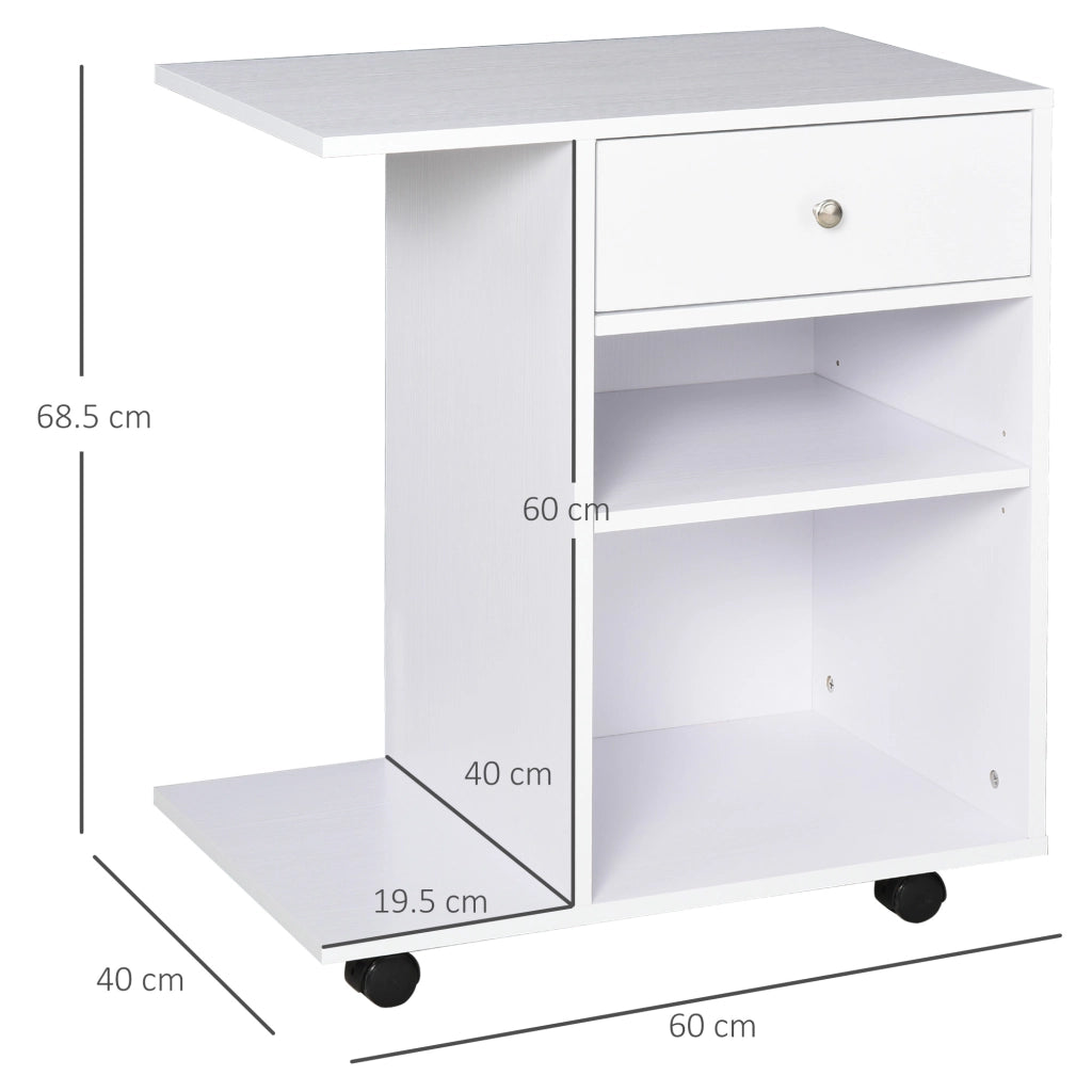 Mobiletto per Stampante in Legno con Ruote e Ripiano Regolabile ¨C Minimal ¨C Bianco