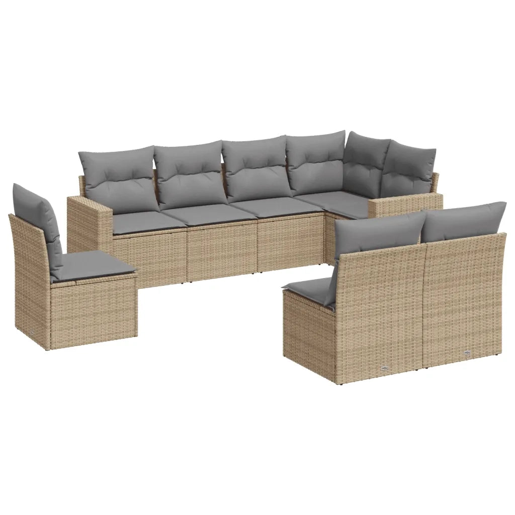Set Divano da Giardino 8 pz con Cuscini Beige in Polyrattan 3219059