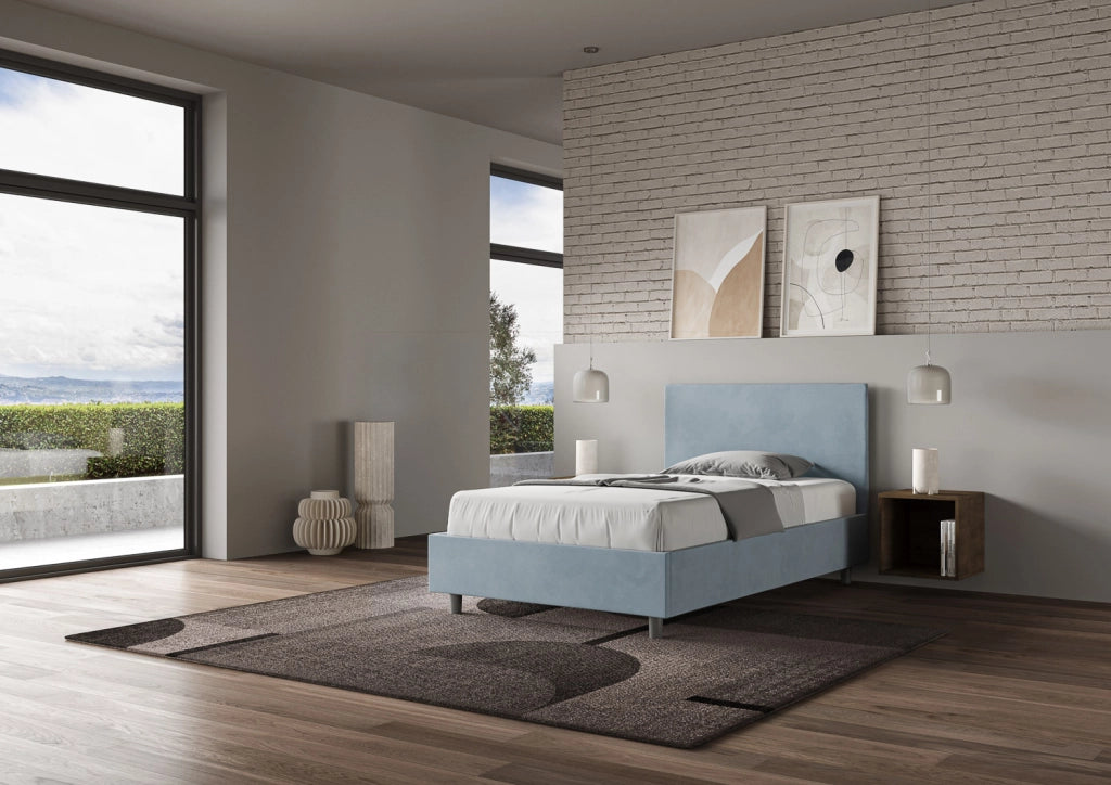 BS COM Letto una piazza e mezza contenitore imbottito 110x190 microfibra azzurro