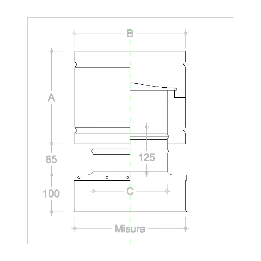 Fumaiolo da 45x45cm tipo botte 4 venti inox aisi 304 base quadra