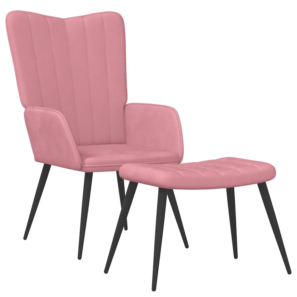 Poltrona Relax con Sgabello Rosa in Velluto 327692