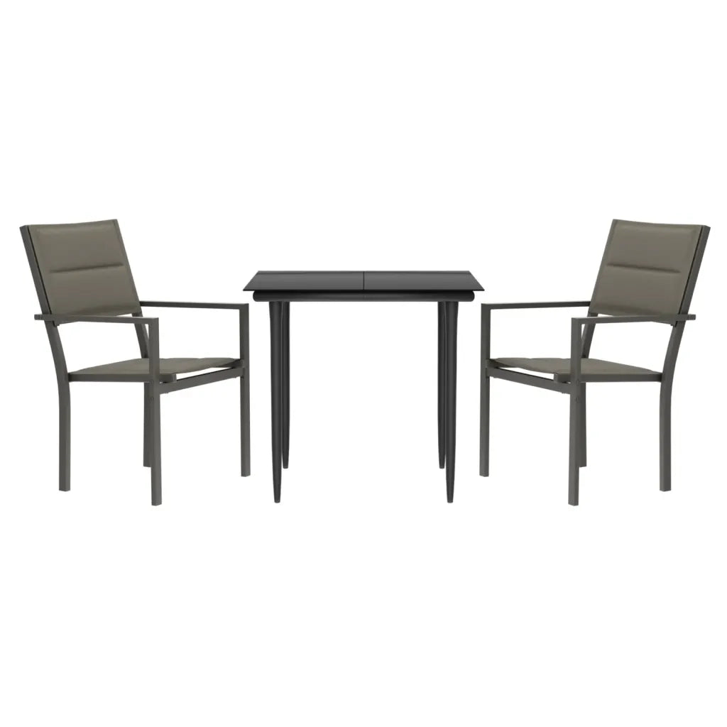 Set da Pranzo da Giardino 3 pz Nero in Acciaio e Textilene 3200734