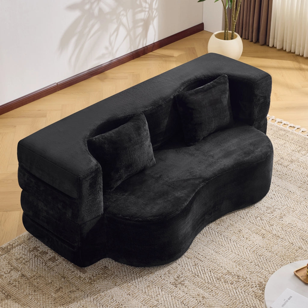 Divano letto pieghevole 2 in 1 - con funzione letto e 2 cuscini - in schiuma - nero