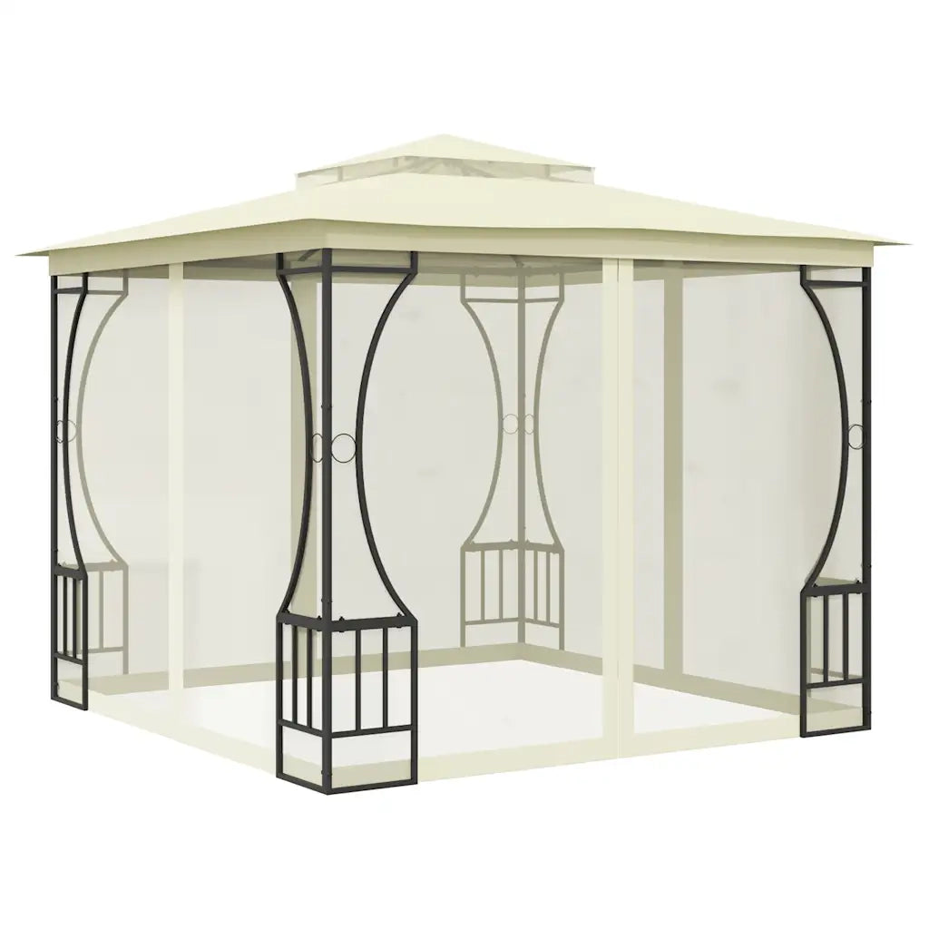 Gazebo con Rete 300x300x265 cm Crema 48595
