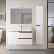 Mobile bagno sospeso 100cm bianco e quercia con pensile e lavabo Sumya