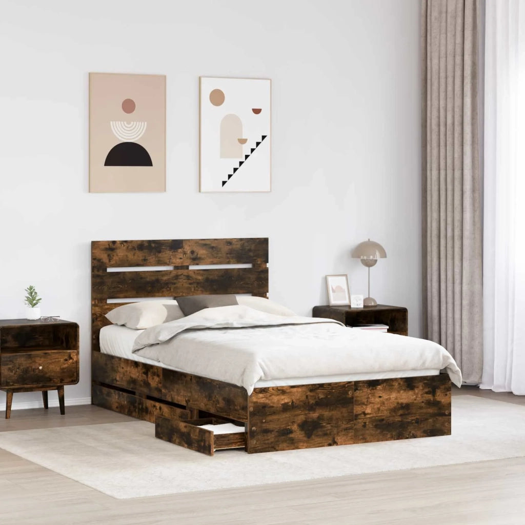 Struttura del letto con cassetto Rovere fumé 135 x 190 cm 3411841