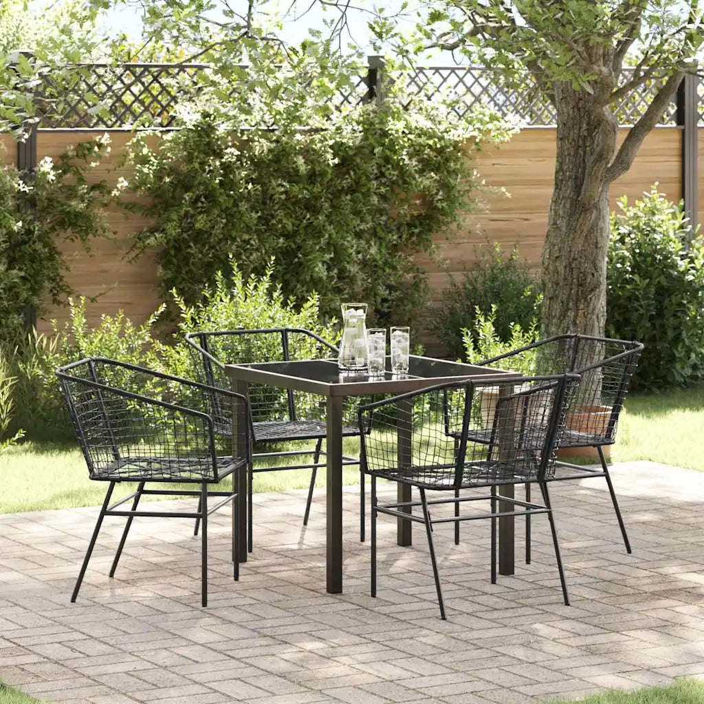 Set da Pranzo per Giardino 5 pcs Nero polyrattan