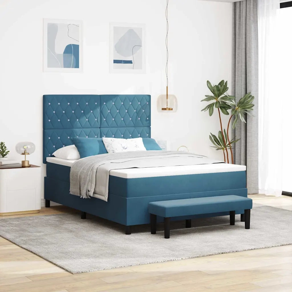 Letto a molle con materasso Blu scuro 140 x 200 cm Velluto