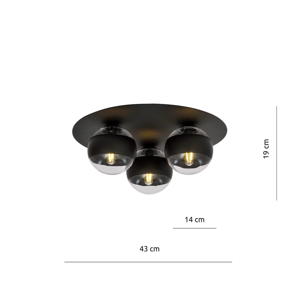 Emibig plafoniera Solar 3 luci E14 nero trasparente