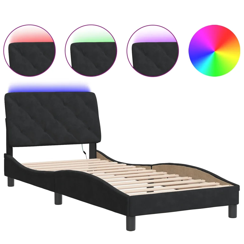 Giroletto con LED senza Materasso Nero 80x200 cm in Velluto
