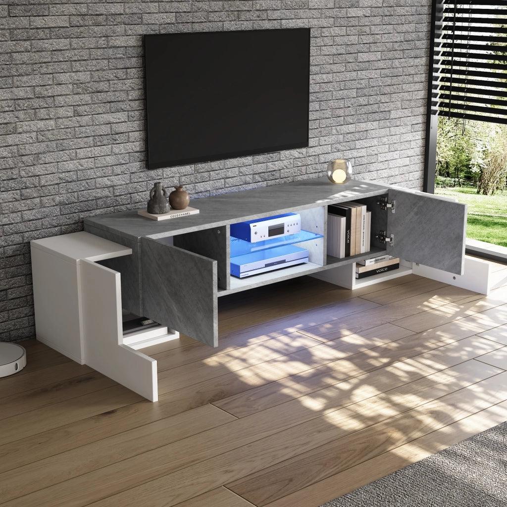 Cassettiera TV bianca e grigia in MDF lunghezza 180 cm