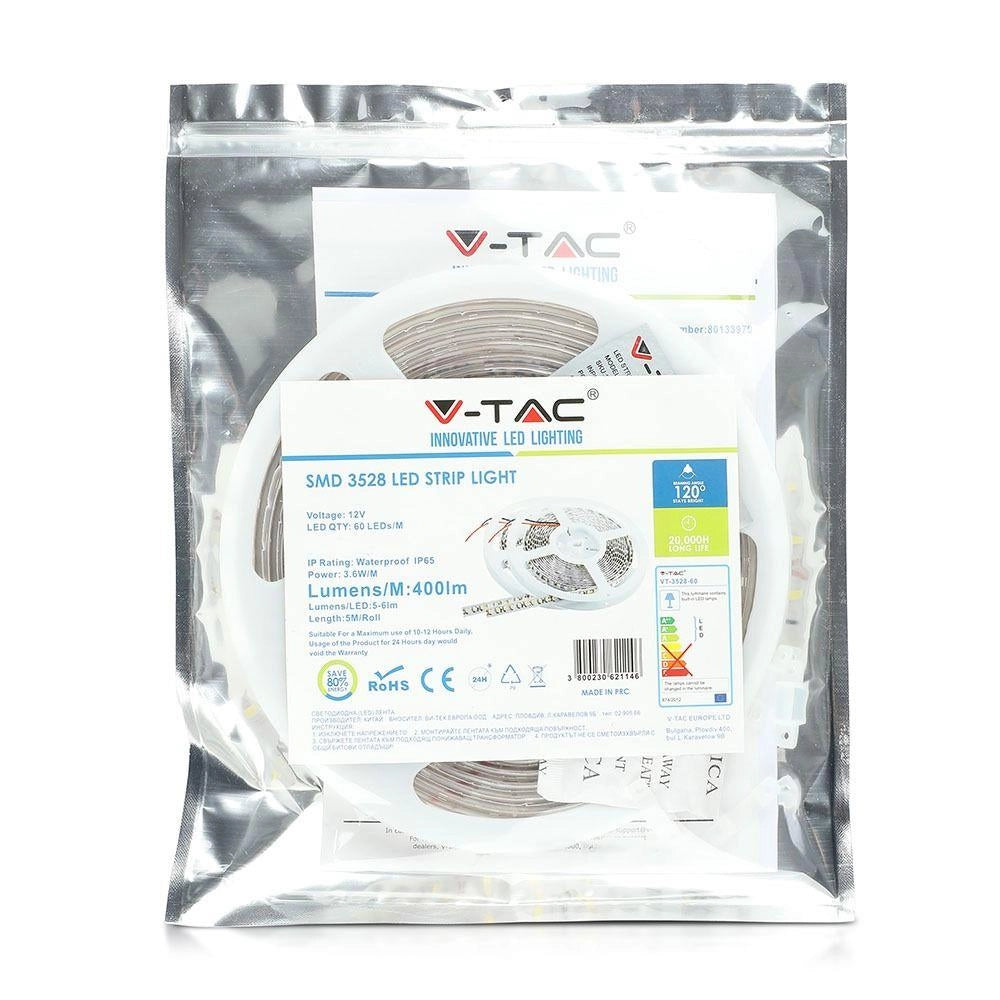 V-TAC Striscia LED SMD3528 5m 12V 3,6W/m IP65 Blu 400lm