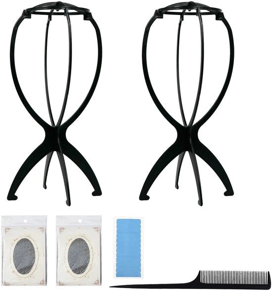 Supporto per parrucca - Portatile - Standard - 2 pezzi - Retrò per capelli - Coda a punta - Pellicola per parrucca - Dimensioni 35 x 17,5 cm - Supporto per parrucca