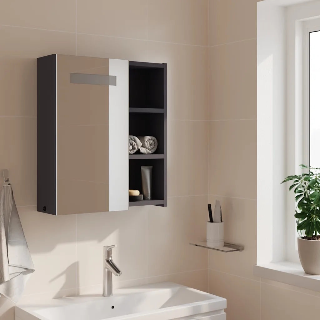 Armadietto Bagno | Armadio da bagno con Specchio e LED Grigio Chiaro 45x13x52 cm