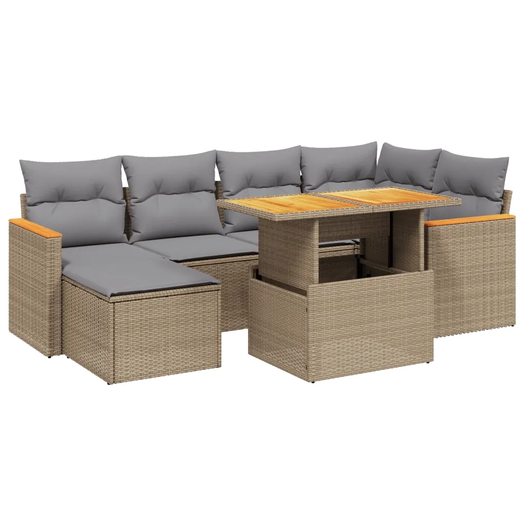 Set Divani da Giardino 7 pz con Cuscini Beige in Polyrattan 3273180