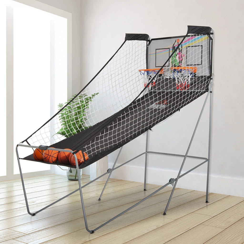 Set Canestri da Basket Pieghevole ¨C Minimal ¨C Grigio, Acciaio, 205x110x205 cm