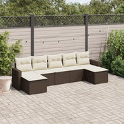 Set Divani da Giardino 7 pz con Cuscini Marrone in Polyrattan