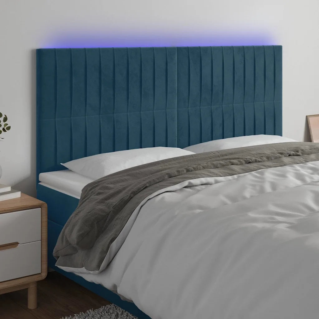 Testiera | Testata a LED Blu Scuro 160x5x118/128 cm in Velluto
