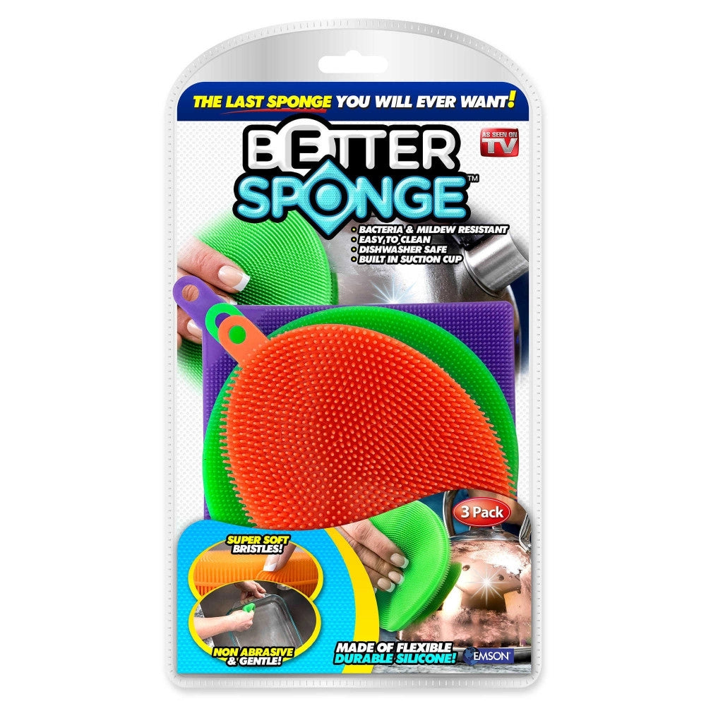 Trade Shop - 3 Spugne Presine Multiuso Con Setole Morbide Sgrassa Stoviglie Elimina Batteri -