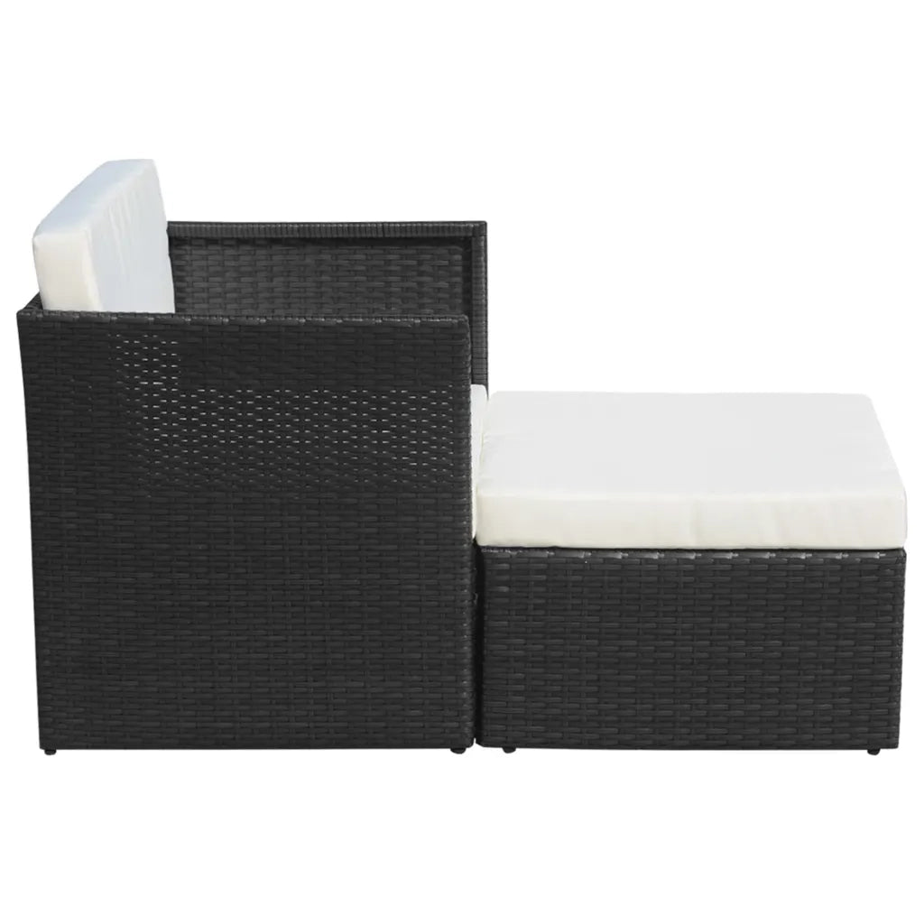 Sedia da Giardino con Poggiapiedi in Polyrattan Nero 41981