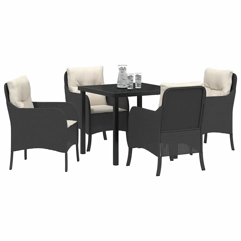 Set da Pranzo per Giardino con cuscino 5 pcs Nero polyrattan