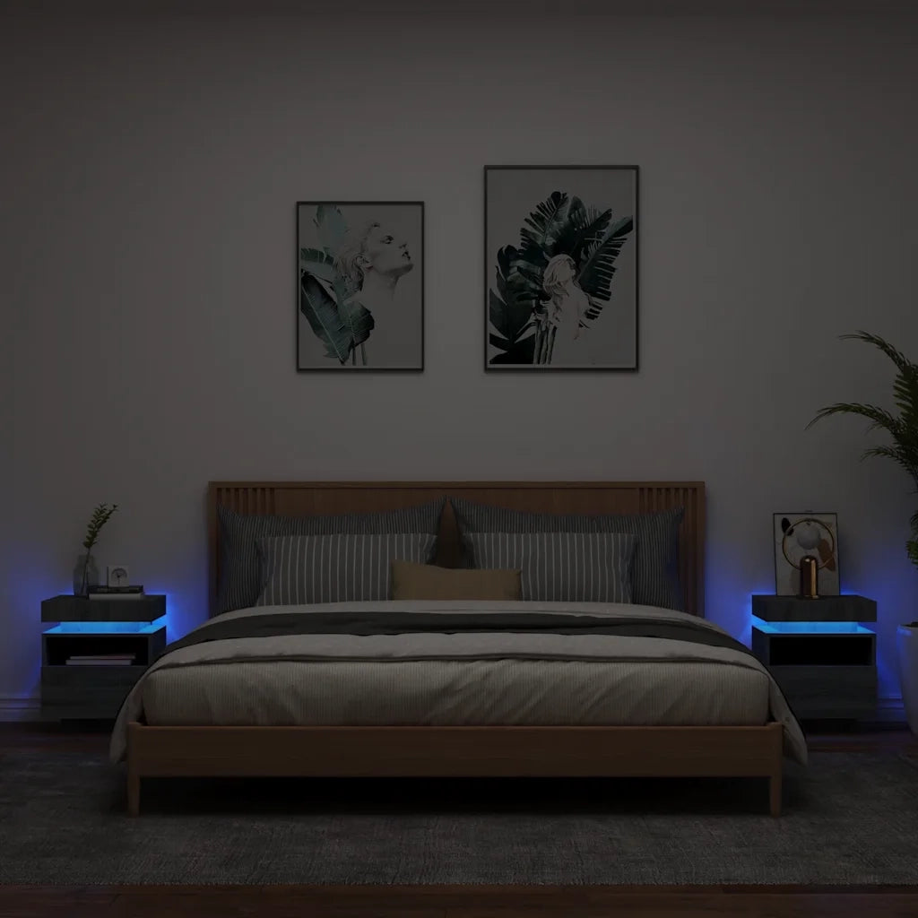 Comodini con Luci LED 2pz Grigio Sonoma 40x39x48,5 cm 836795