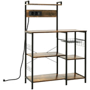 Scaffale Cucina Multipresa per Microonde con Ripiani e Cestino a Rete, 90x42x130cm, Marrone