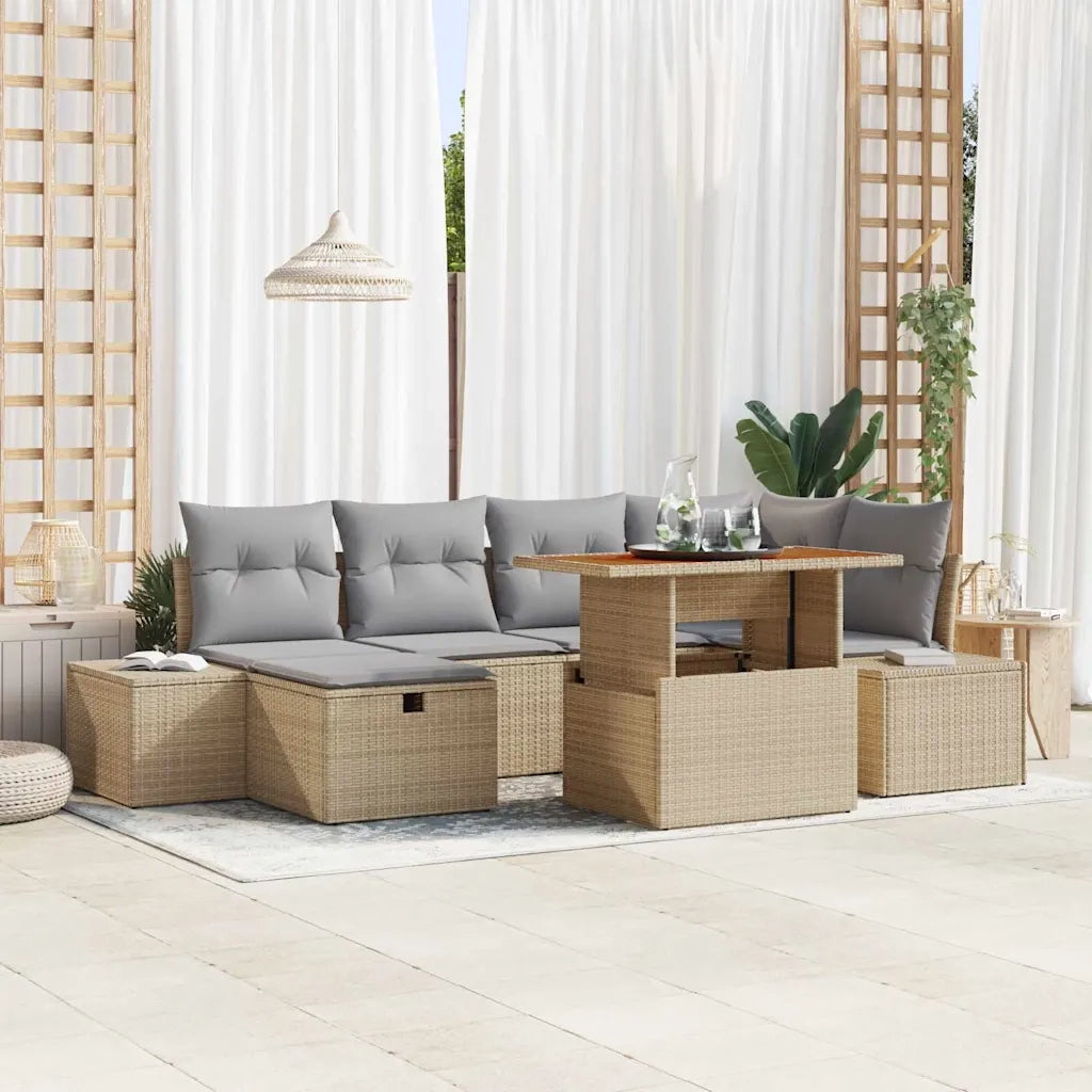 Set Divano da Giardino 7 pcs Beige polyrattan