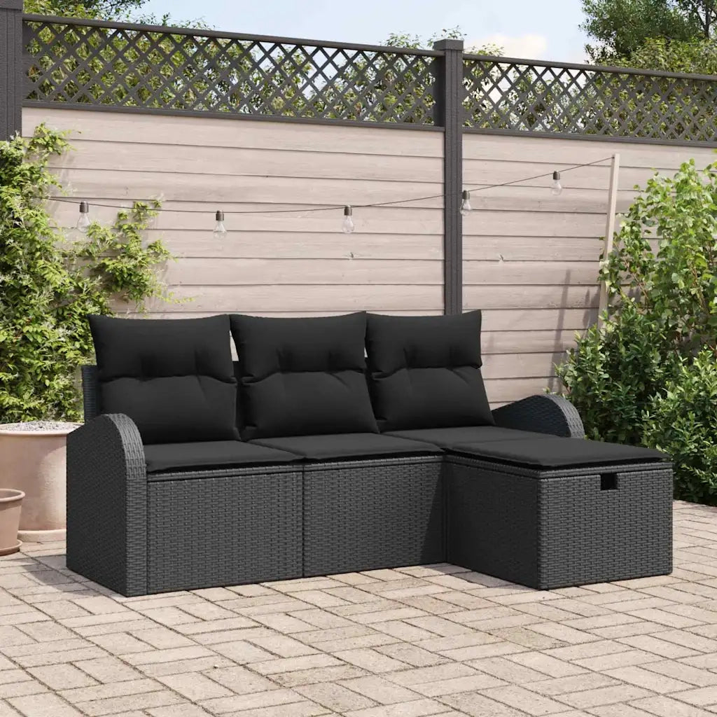 Set Divano da Giardino con cuscino 4 pcs Nero polyrattan 3360384