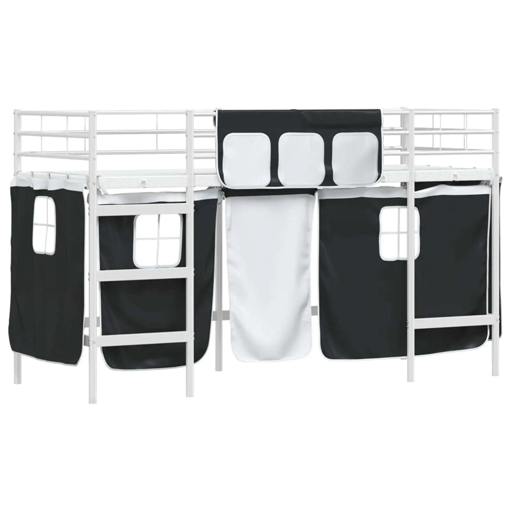 Struttura del Letto Loft per Bambini con Tendine-Giroletto per bambini Bianco e Nero 117516