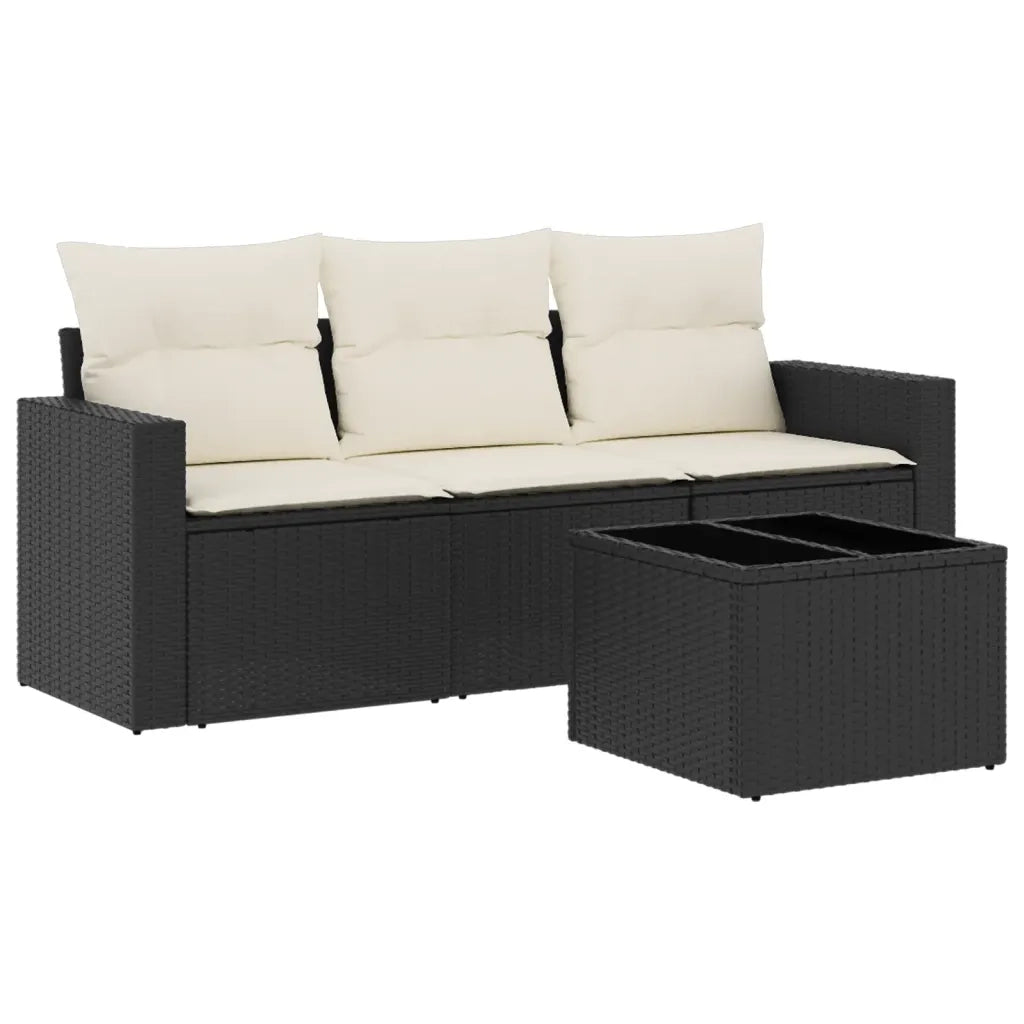Set Divani da Giardino 4 pz con Cuscini Nero in Polyrattan 3251003