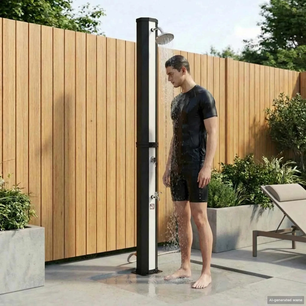 Doccia solare con testa doccia e rubinetto 40 l Nero e Argento 42039811