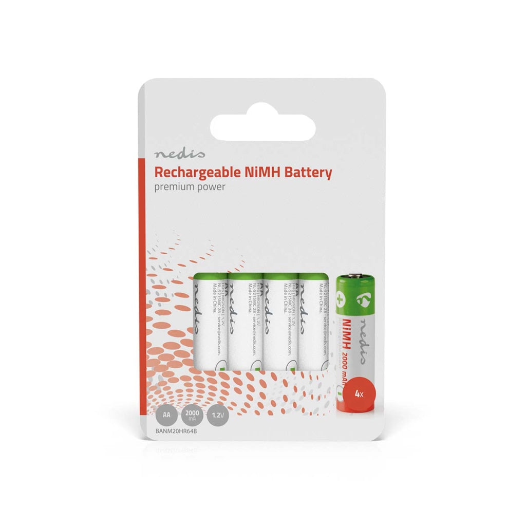 Set di 4 batterie ricaricabili NiMH AA 1.2V DC 2000mAh precaricate  Nedis