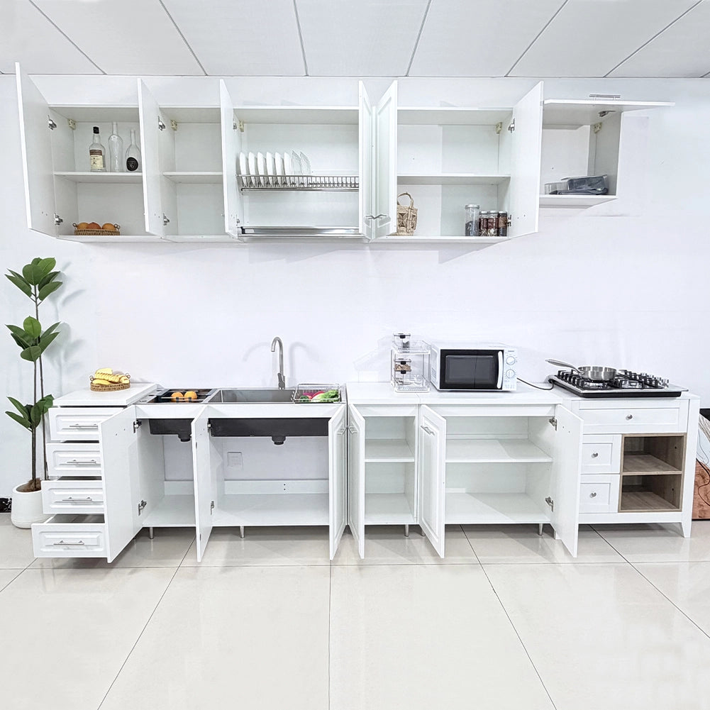 Mobile Sottolavello Cucina Componibile in Legno Boiserie Colore Bianco 3 Ante