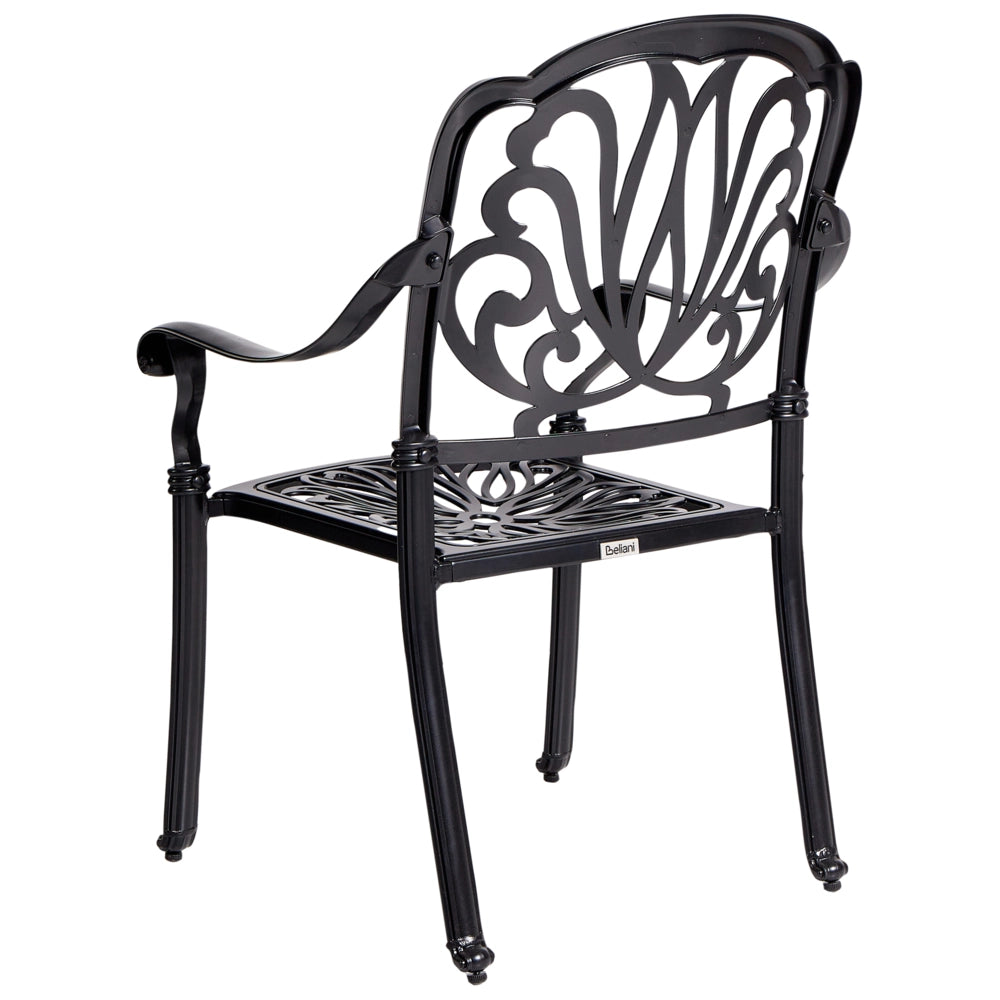 Set di 4 Sedie da Giardino Vintage in Alluminio Nero con Cuscini